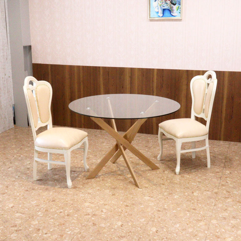 ダイニンテーブル ラウンドテーブル 110cm クリア/ナチュラル ガラステーブル 4人用 2人用 モダン