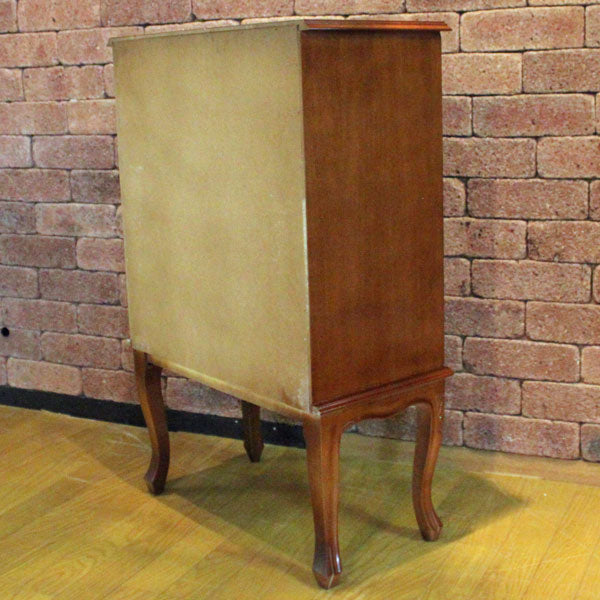 イタリア 4段 チェスト 茶 58m 象嵌 猫脚 044