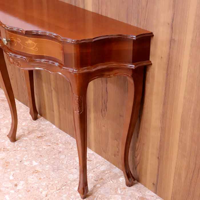 コンソールテーブル 木製 引出付き 完成品 茶 88cm 象嵌 猫脚 050
