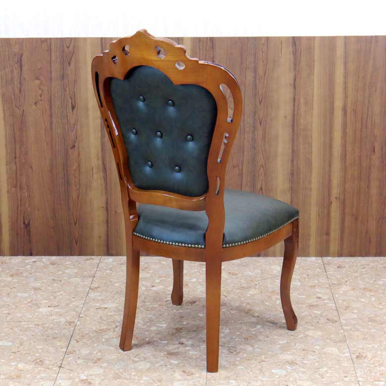 イタリア ダイニングチェア 本革 グリーン 木製 猫脚 20S/GRL