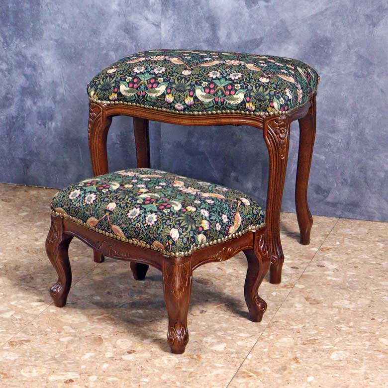 スツール いちご泥棒 グリーン 木製 猫脚 イタリア 玄関 オットマン 補助椅子 玄関用 完成品 ブラウン ベストオブモリス