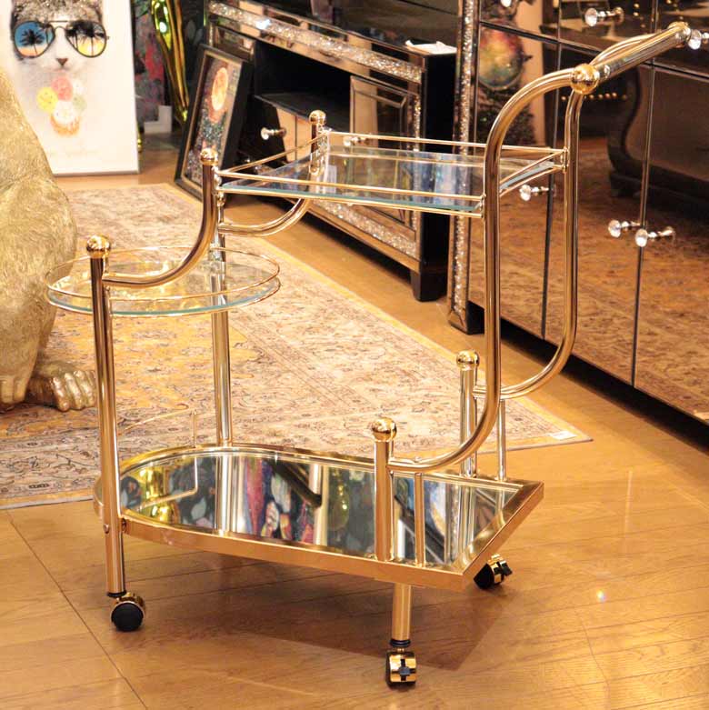 ワゴン キャスター付 ワゴン ゴールド トロリー ミラーワゴン 2段 ワゴン キャスター付 ゴールド トロリー ミラーワゴン 2段 – 輸入家具