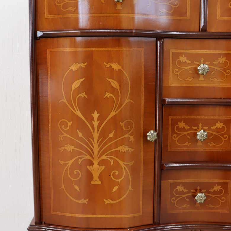 チェスト 木製 象嵌 丸脚 ローキャビネット 87cm サイドボード 119TS