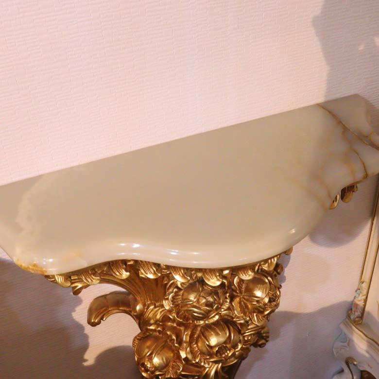 【SILIK】シリック イタリア製 最高級ロココ調 コンソールテーブル Art.121 仕上げ10 ゴールドリーフ 金箔 大理石天板 壁付けコンソール