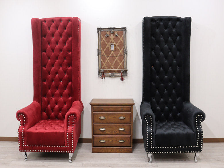 スーパーハイバックチェア レッド 一人掛け スタッズ ベロア 1Pソファ 王様の椅子