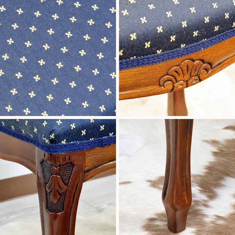 イタリア スツール 猫脚 ブルー オットマン 補助椅子 玄関用