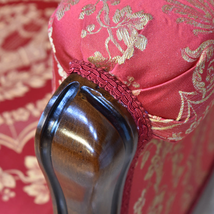 イタリア 二人がけソファ レッド ハイバック サロンソファ 猫脚 完成品