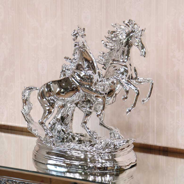 馬の置物 オブジェ ツインホース 風水 縁起物 オーナメント シルバー 馬の置物 オブジェ ツインホース 風水 縁起物 オーナメント – 輸入家具