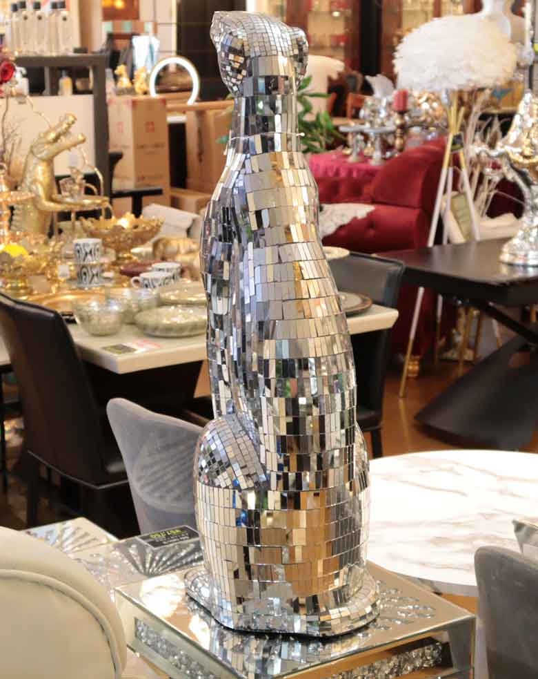 犬の置物 オブジェ ミラー張り 風水 縁起物 オーナメント