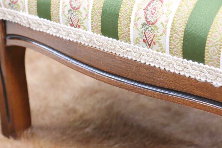 イタリア フットスツール グリーンストライプ 補助椅子 玄関用 完成品