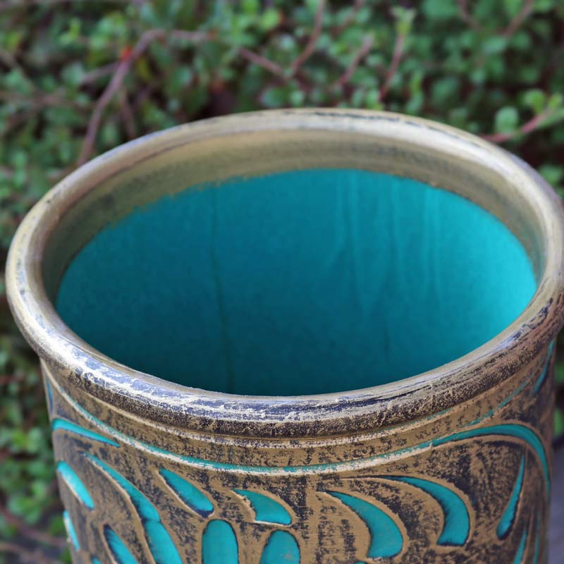 陶器 かさ立て イタリア製 アンブレラスタンド グリーン×ゴールド ストレート