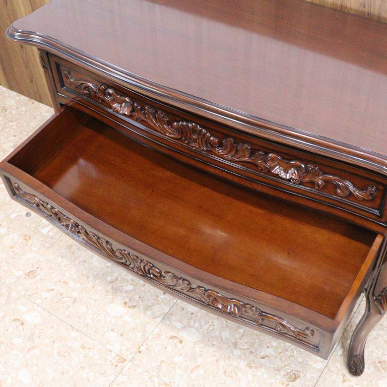 2段ワイドチェスト 猫脚 マホガニー ローキャビネット 木製