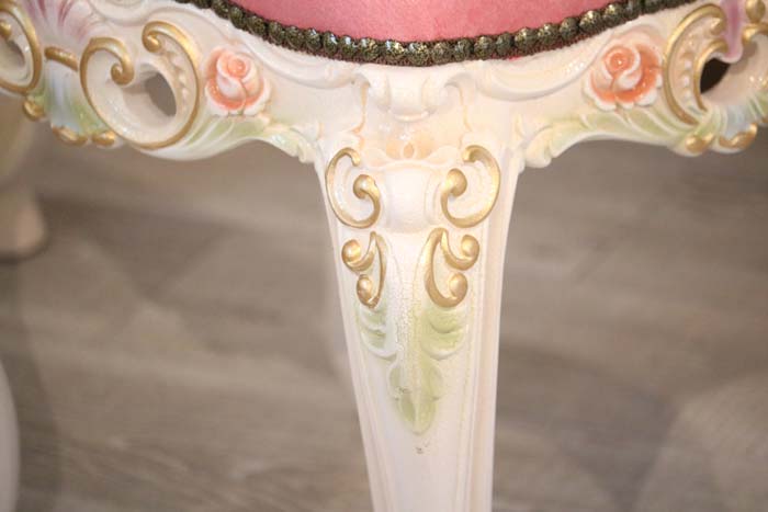 ロココ スツール 猫脚 本皮 クラック仕上げ 白家具