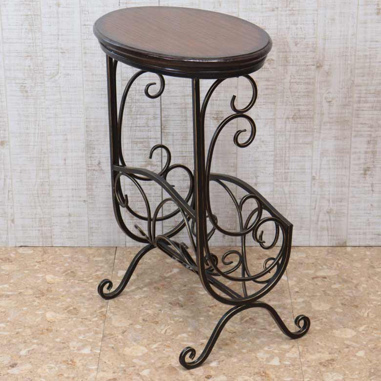 マガジンラックテーブル ロートアイアン 木天板 レトロ アンティーク