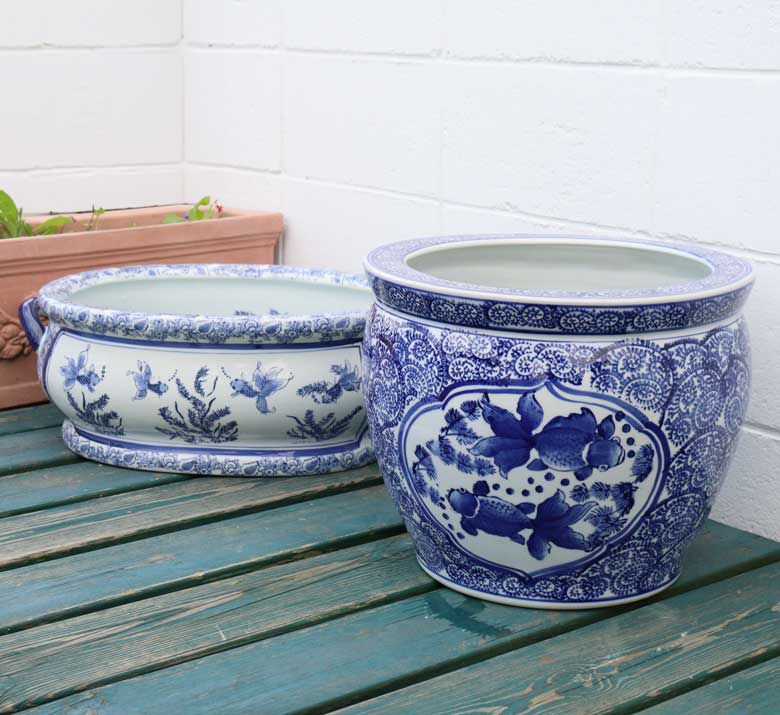 水鉢 特大 楕円 金魚柄 底穴なし 火鉢 鉢カバー 双耳魚缶