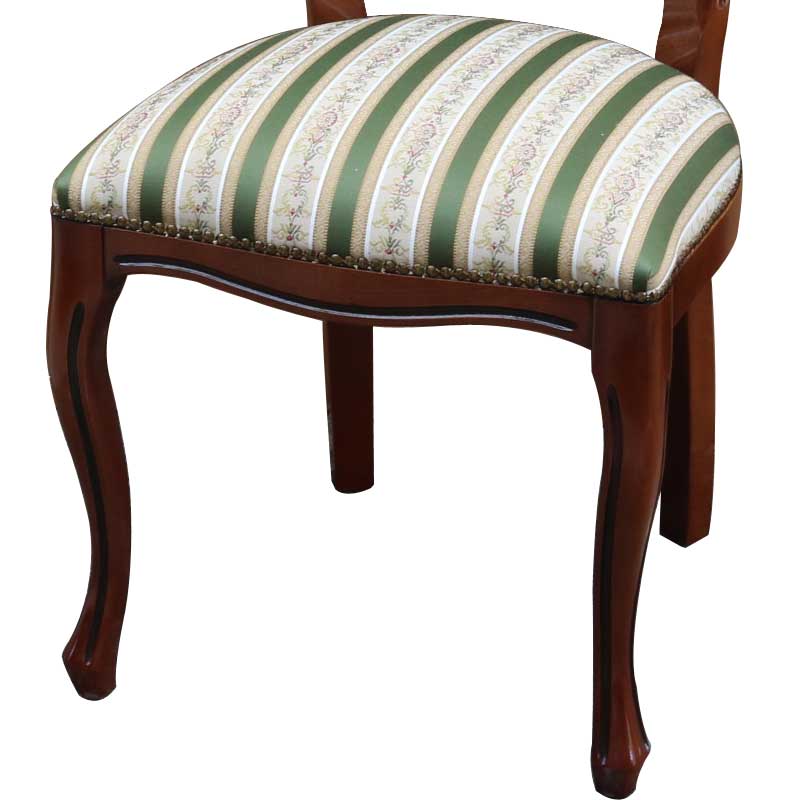 イタリア ダイニングチェア グリーンストライプ 木製 猫脚 21S
