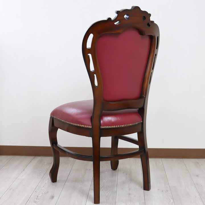 ダイニングチェア マホガニー 猫脚 完成品 合皮 レッド レザー