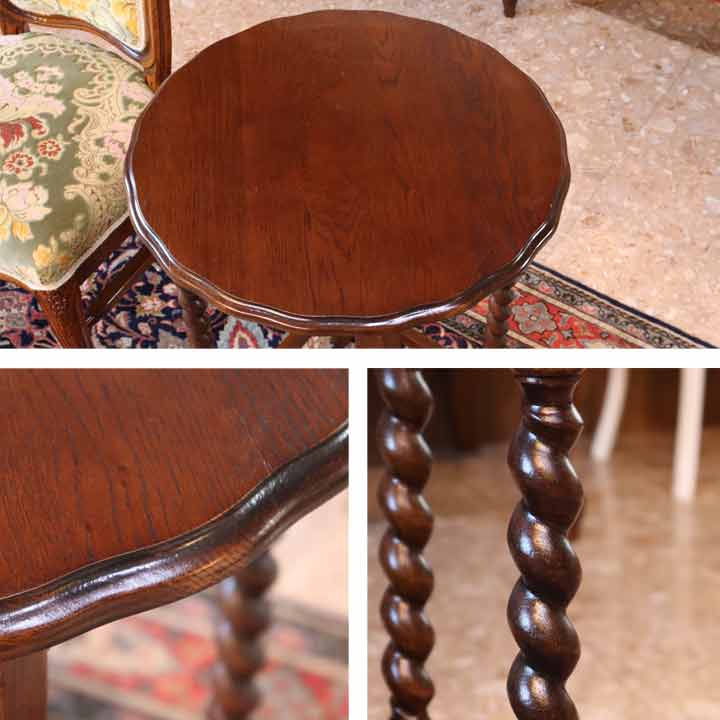 ツイストレッグテーブル 53cm 木製 ラウンドテーブル オーク 完成品 レトロ