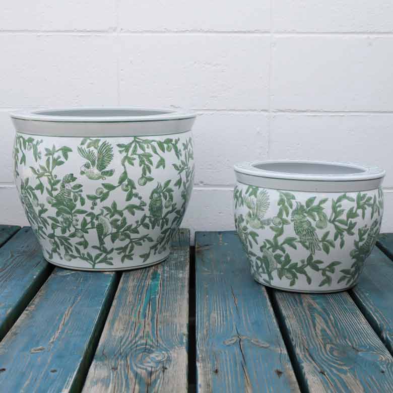 水鉢 大型 緑 花鳥 大 10号 火鉢 鉢カバー プランターカバー