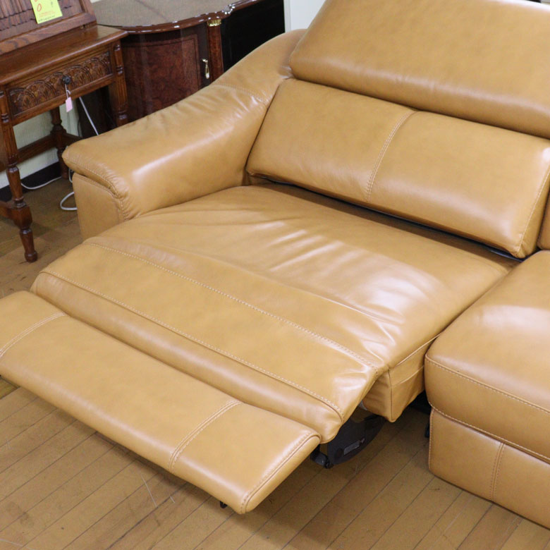 ガレージセール シェーズロングソファ リクライニングソファ カウチ付き 総革 本革 マスタード