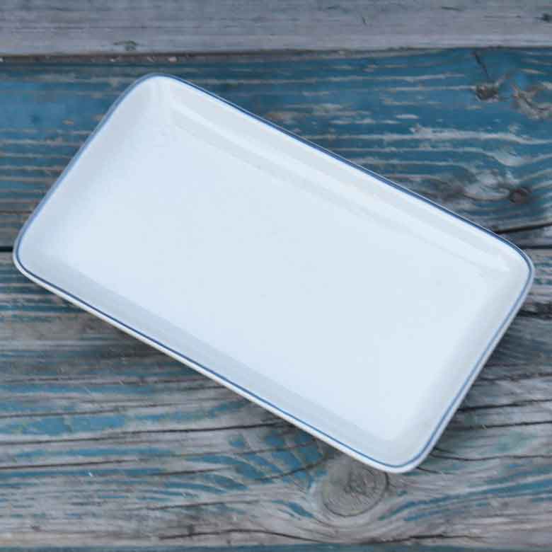 陶器 プランター 角型 底穴あり 染め付け シノワズリ