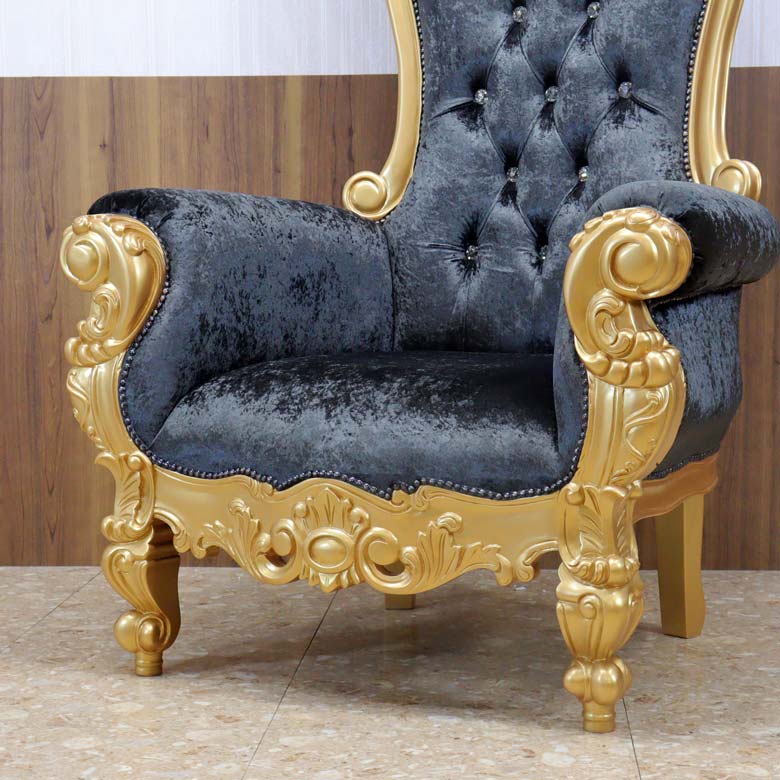 女王様の椅子 クイーン チェア ブラック ゴールド アンティーク ハンドメイド仕上げ