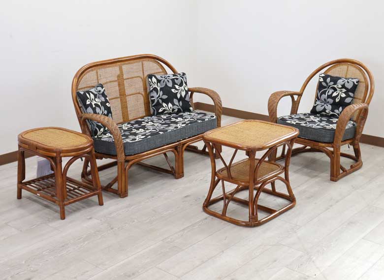 ラタン二人がけソファ クッション2個付き 軽量 ソファー リバーシブル