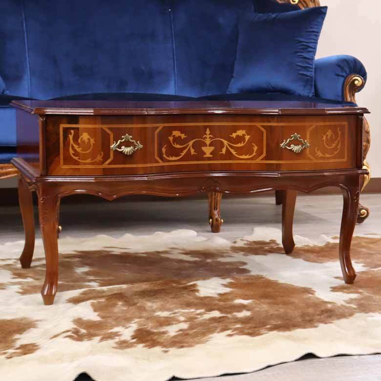 イタリア リビングテーブル 収納付き 象嵌 87cm センターテーブル 0830