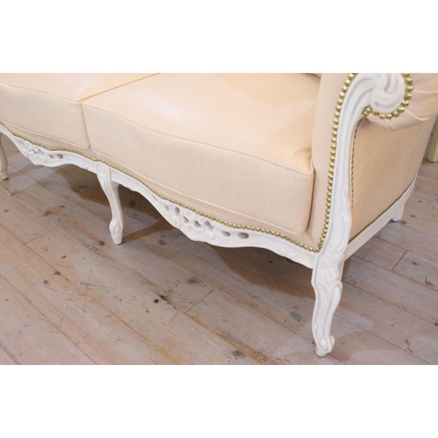 イタリア 2人掛け ソファ ピンクレザー 合皮 ホワイト 2Pソファ LP/2P