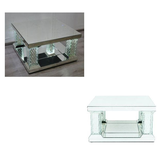 ミラー家具 リビングテーブル ローテーブル 80cm 正方形 ガラステーブル