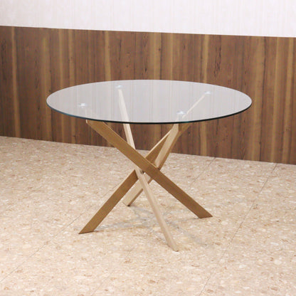 ダイニンテーブル ラウンドテーブル 110cm クリア/ナチュラル ガラステーブル 4人用 2人用 モダン