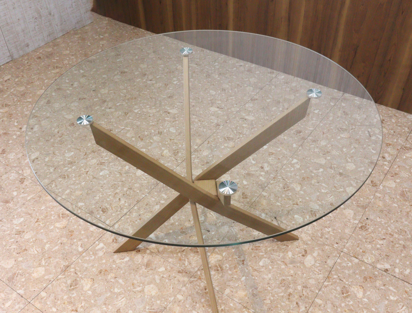 ダイニンテーブル ラウンドテーブル 110cm クリア/ナチュラル ガラステーブル 4人用 2人用 モダン