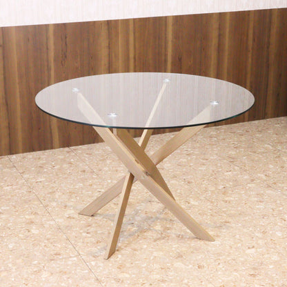 ダイニンテーブル ラウンドテーブル 110cm クリア/ナチュラル ガラステーブル 4人用 2人用 モダン