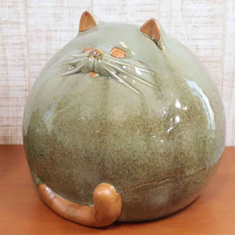 猫の置物 まるまるネコ 特大 陶器