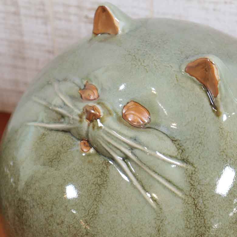 猫の置物 まるまるネコ 特大 陶器