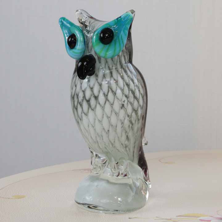 ガラスの置物 フクロウL 梟 ミミズク オーナメント ガラス雑貨 オブジェ 硝子彫刻
