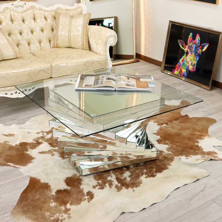 ミラー家具 リビングテーブル ローテーブル 100cm ガラステーブル