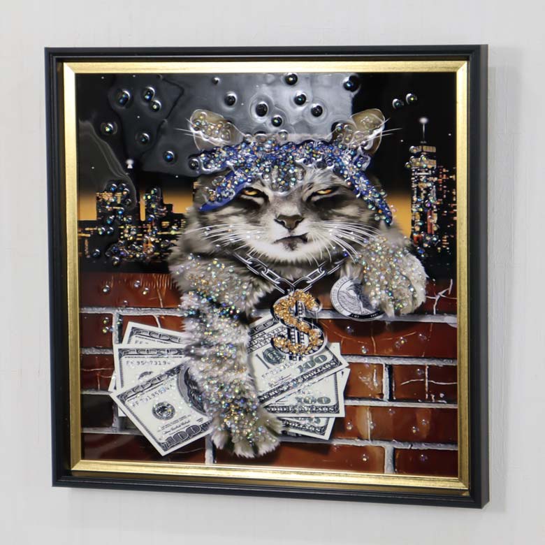 アートフレーム ワイルドキティ 41㎝ クリスタルピクチャー ウォールデコ 猫