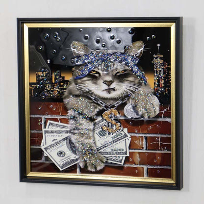 アートフレーム ワイルドキティ 41㎝ クリスタルピクチャー ウォールデコ 猫