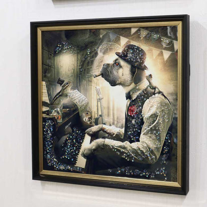 アートフレーム ワンツァルト 41㎝ クリスタルピクチャー ウォールデコ 犬/ピアノ