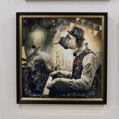 アートフレーム ワンツァルト 41㎝ クリスタルピクチャー ウォールデコ 犬/ピアノ