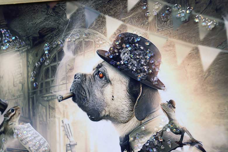 アートフレーム ワンツァルト 41㎝ クリスタルピクチャー ウォールデコ 犬/ピアノ