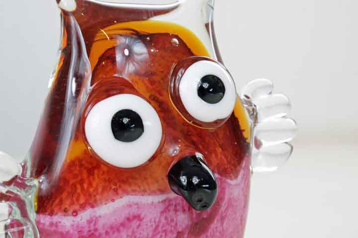 ガラスの置物 フクロウ レッド 梟 ミミズク オーナメント ガラス雑貨 オブジェ 硝子彫刻