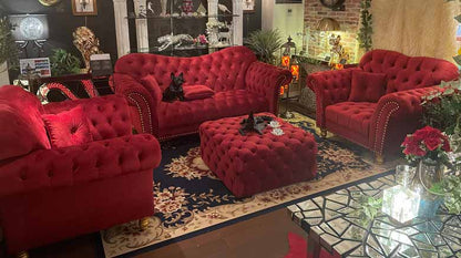 ソファーセット ハイバック ベロア ルージュ/グレー 応接 ソファ モケット