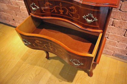 イタリア 4段 チェスト 茶 58m 象嵌 猫脚 044