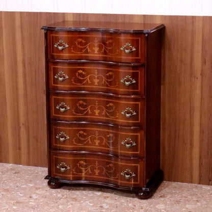 チェスト 木製 5段 完成品 茶 58cm 象嵌 036