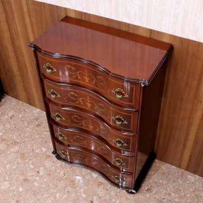 チェスト 木製 5段 完成品 茶 58cm 象嵌 036