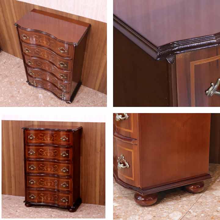 チェスト 木製 5段 完成品 茶 58cm 象嵌 036
