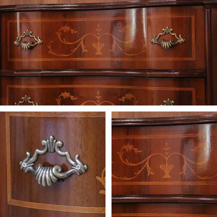 チェスト 木製 5段 完成品 茶 58cm 象嵌 036