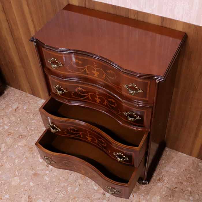 チェスト 木製 5段 完成品 茶 58cm 象嵌 036